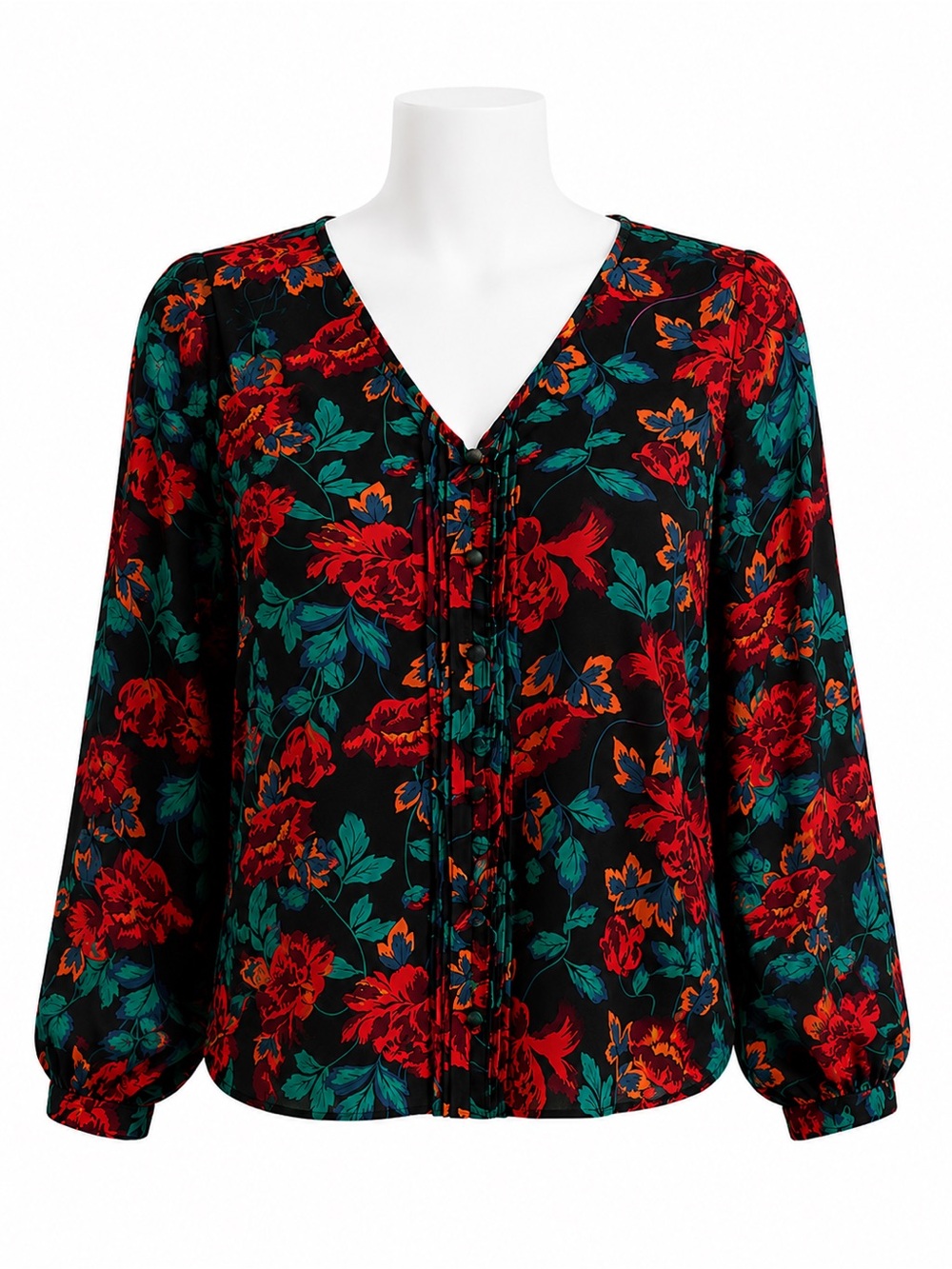 Size 2X Torrid Women’s Georgette Pintuck Button-Front Blouse Black Floral